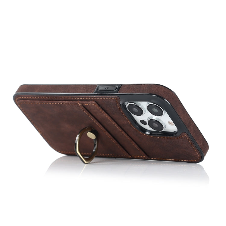 For iPhone 13 Pro Vintage Patch Leather Phone Case with Ring Holder