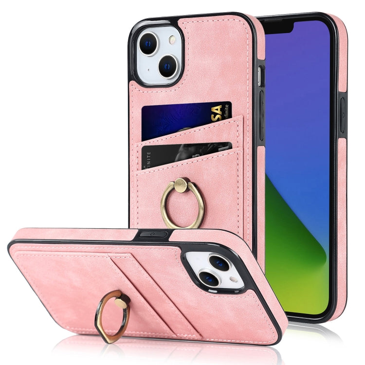 For iPhone 14 Vintage Patch Leather Phone Case with Ring Holder