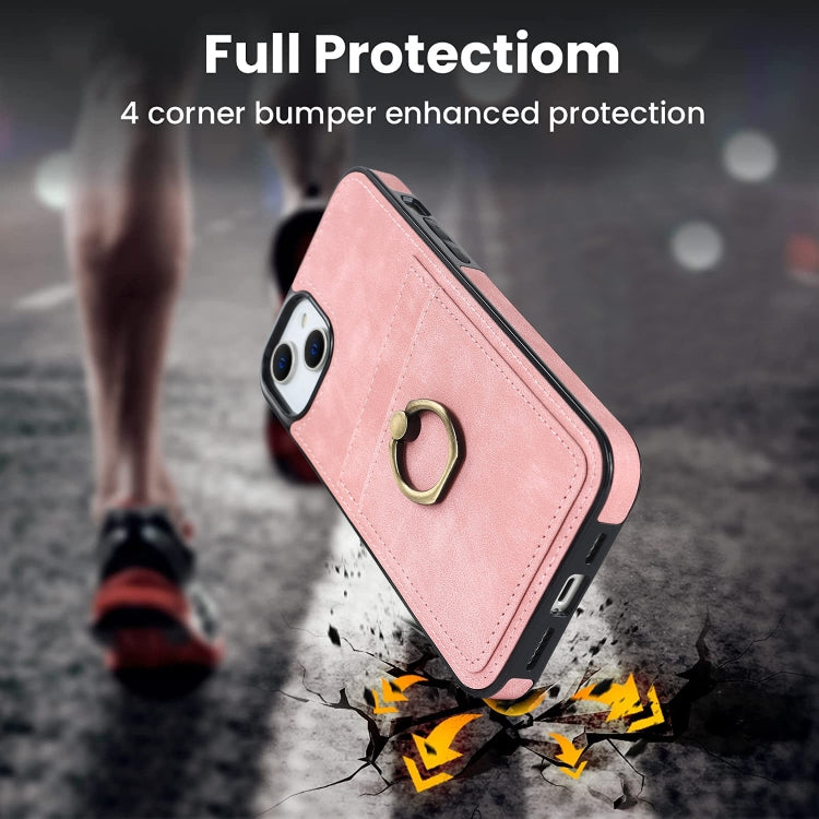 For iPhone 14 Vintage Patch Leather Phone Case with Ring Holder