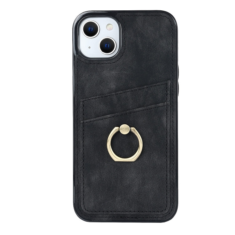 For iPhone 14 Vintage Patch Leather Phone Case with Ring Holder