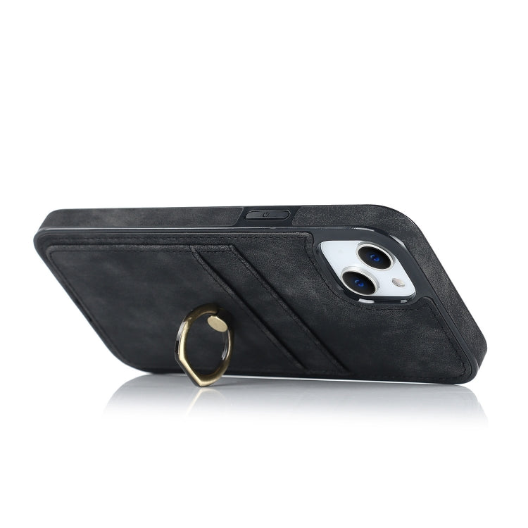 For iPhone 14 Vintage Patch Leather Phone Case with Ring Holder