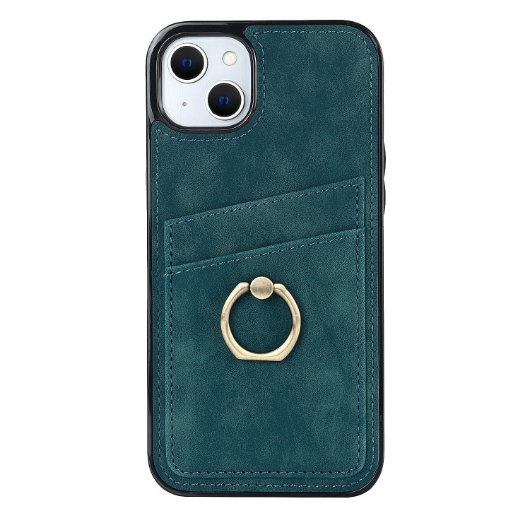 For iPhone 14 Vintage Patch Leather Phone Case with Ring Holder