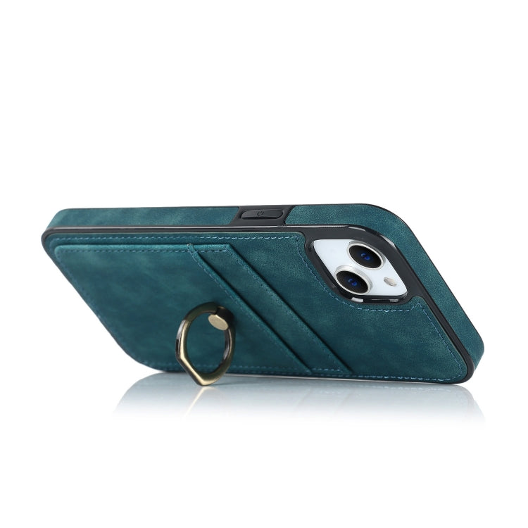 For iPhone 14 Vintage Patch Leather Phone Case with Ring Holder
