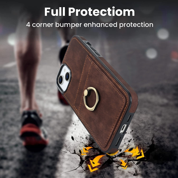 For iPhone 14 Vintage Patch Leather Phone Case with Ring Holder