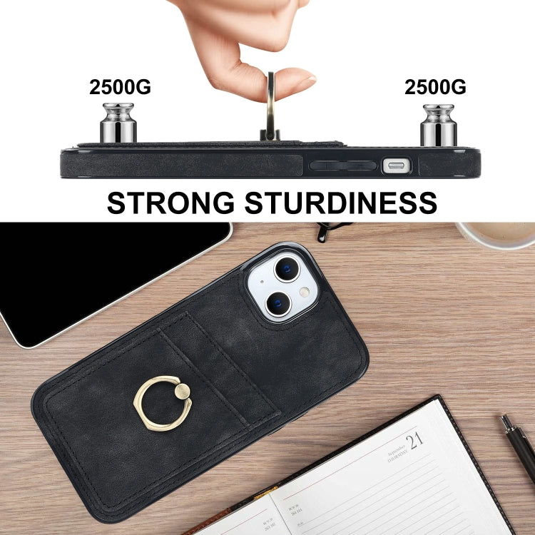 For iPhone 14 Plus Vintage Patch Leather Phone Case with Ring Holder