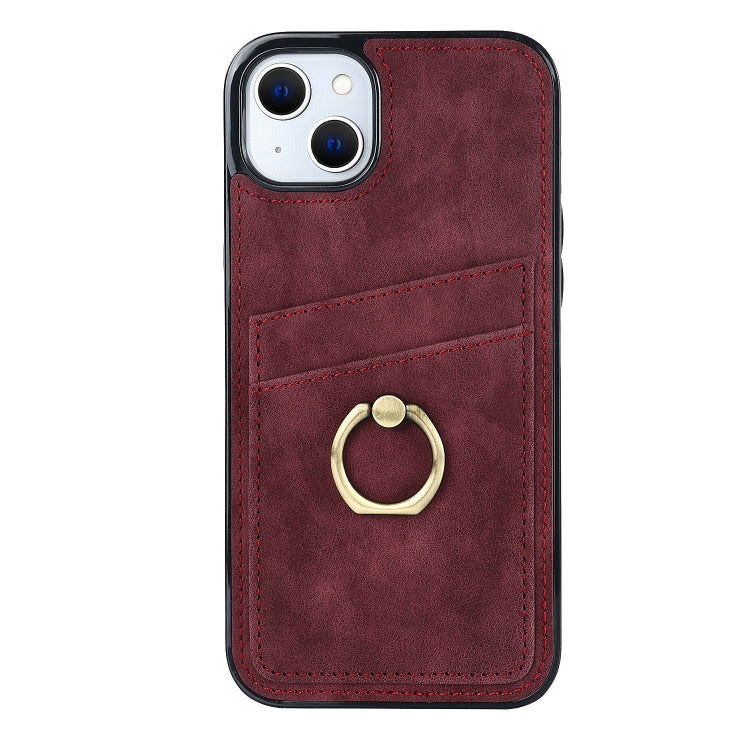 For iPhone 14 Plus Vintage Patch Leather Phone Case with Ring Holder