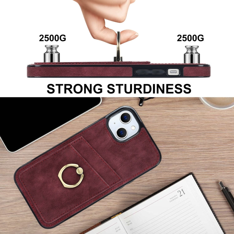 For iPhone 14 Plus Vintage Patch Leather Phone Case with Ring Holder