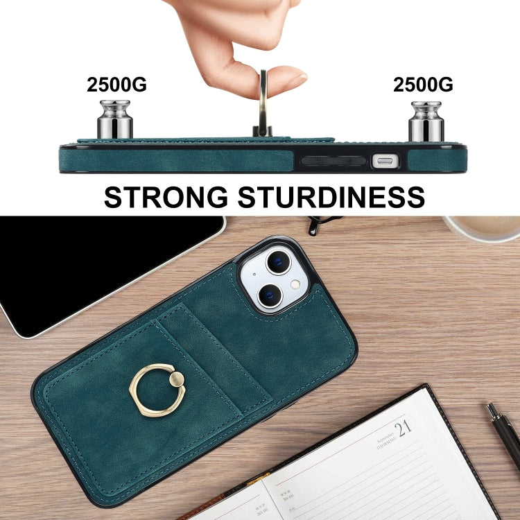 For iPhone 14 Plus Vintage Patch Leather Phone Case with Ring Holder