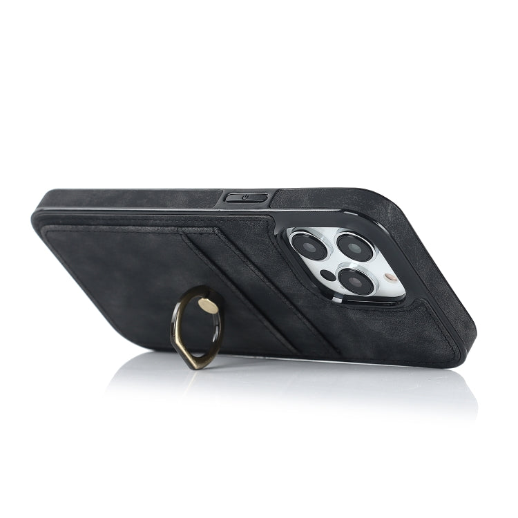 For iPhone 14 Pro Vintage Patch Leather Phone Case with Ring Holder