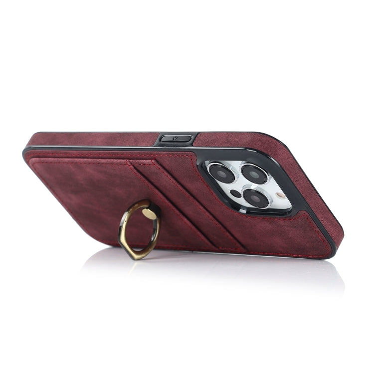 For iPhone 14 Pro Vintage Patch Leather Phone Case with Ring Holder