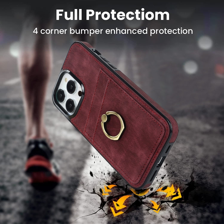 For iPhone 14 Pro Vintage Patch Leather Phone Case with Ring Holder