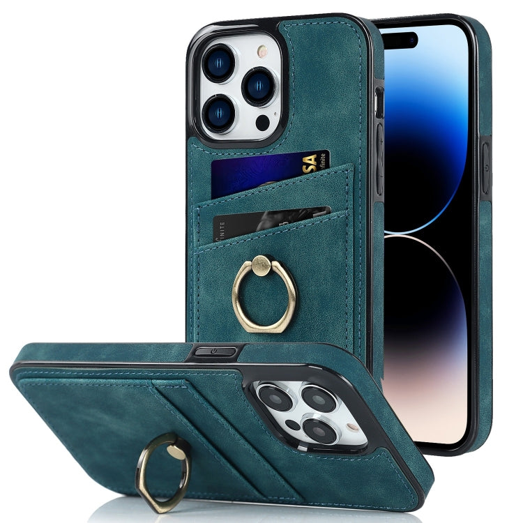 For iPhone 14 Pro Vintage Patch Leather Phone Case with Ring Holder