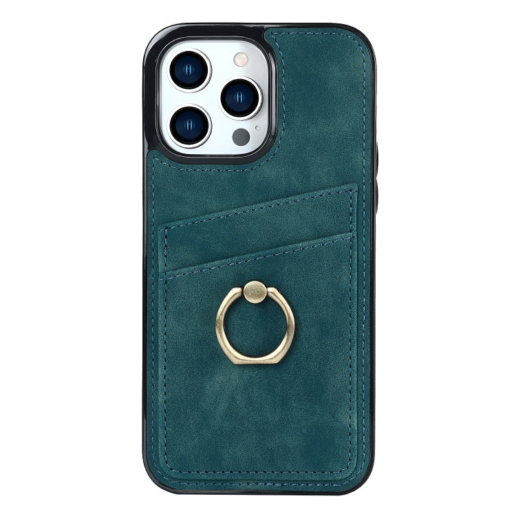 For iPhone 14 Pro Vintage Patch Leather Phone Case with Ring Holder