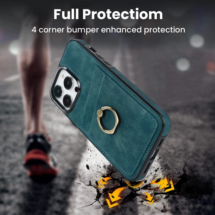 For iPhone 14 Pro Vintage Patch Leather Phone Case with Ring Holder