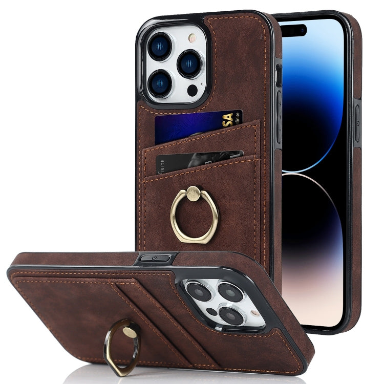 For iPhone 14 Pro Vintage Patch Leather Phone Case with Ring Holder