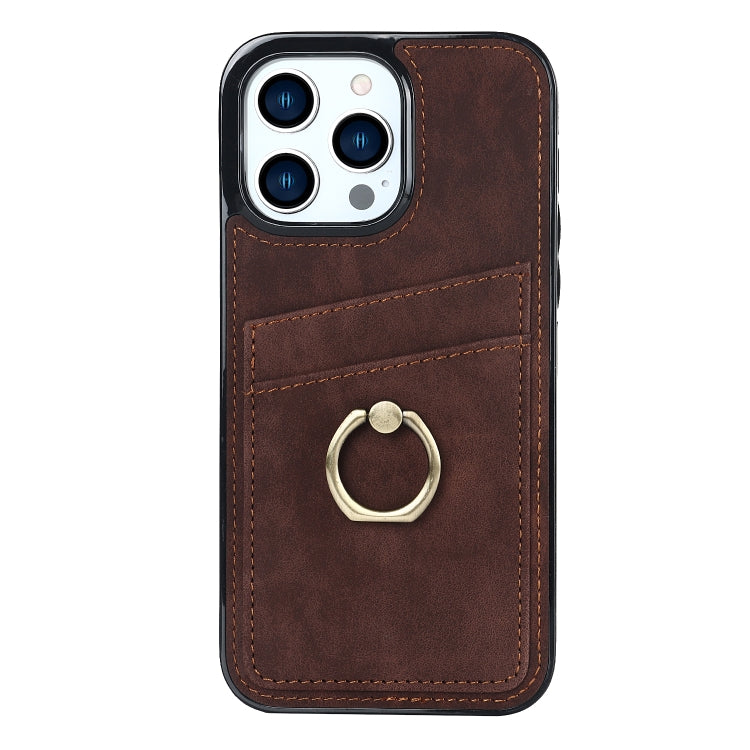 For iPhone 14 Pro Vintage Patch Leather Phone Case with Ring Holder