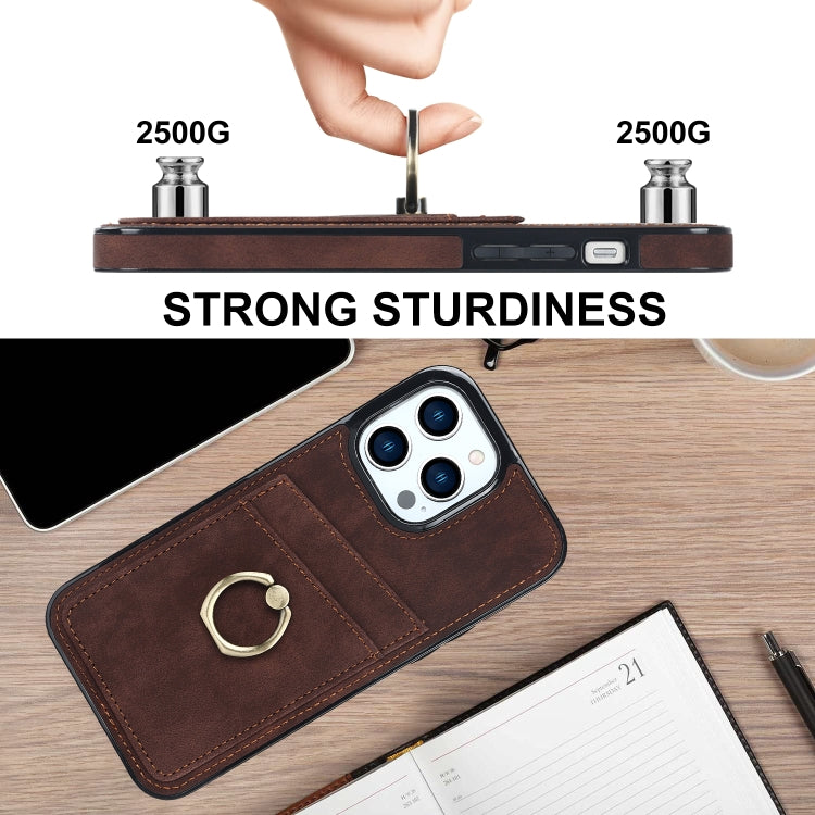 For iPhone 14 Pro Vintage Patch Leather Phone Case with Ring Holder