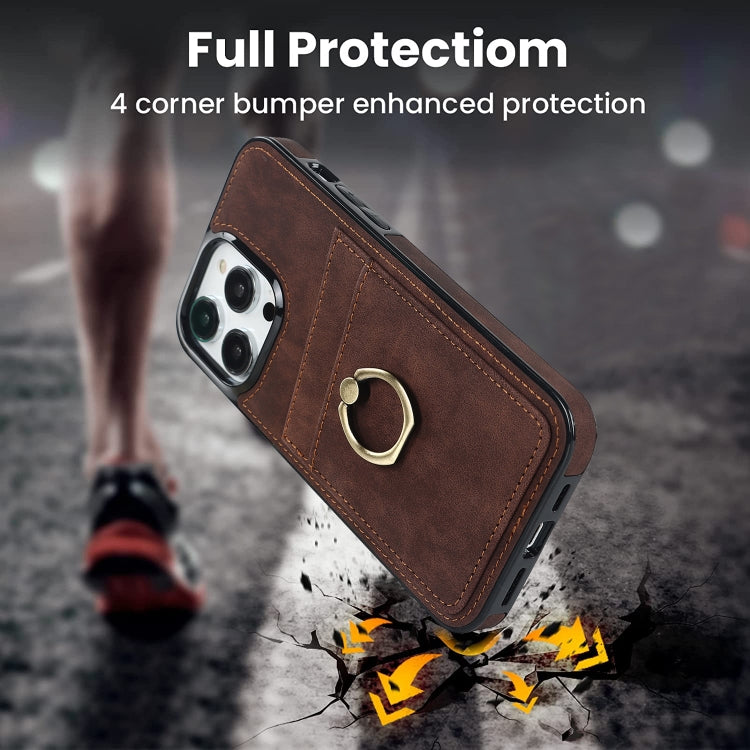 For iPhone 14 Pro Vintage Patch Leather Phone Case with Ring Holder