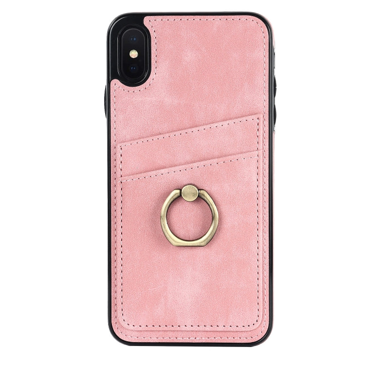For iPhone X Vintage Patch Leather Phone Case with Ring Holder