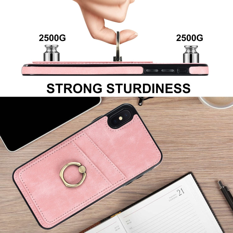 For iPhone X Vintage Patch Leather Phone Case with Ring Holder