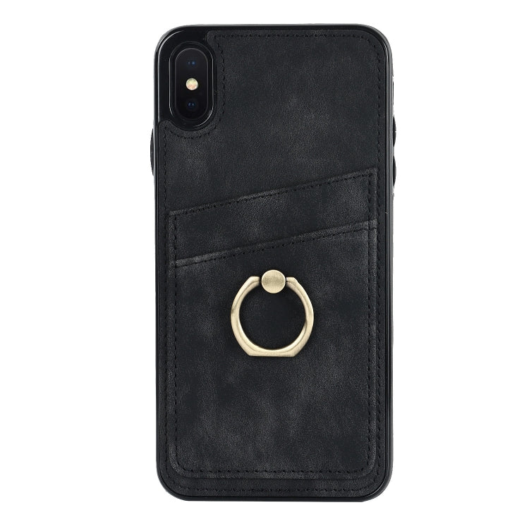 For iPhone X Vintage Patch Leather Phone Case with Ring Holder