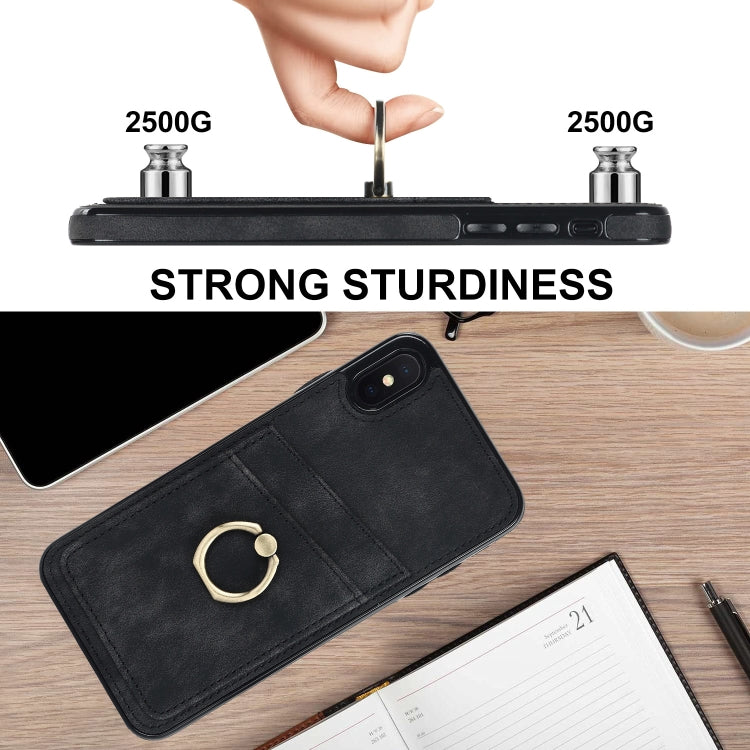 For iPhone X Vintage Patch Leather Phone Case with Ring Holder