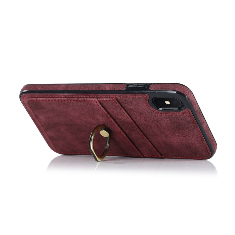 For iPhone X Vintage Patch Leather Phone Case with Ring Holder
