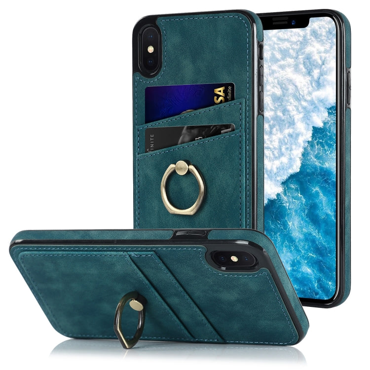 For iPhone X Vintage Patch Leather Phone Case with Ring Holder