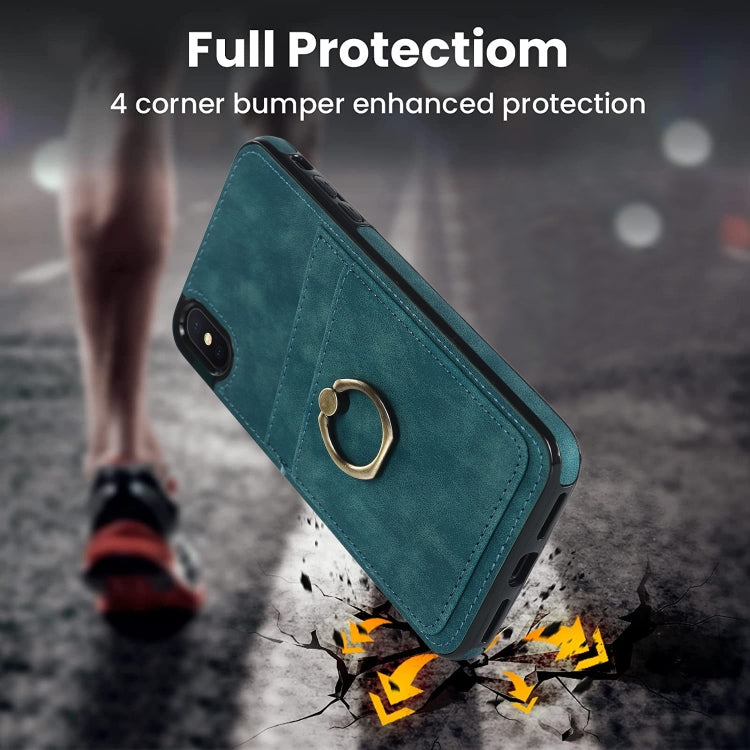 For iPhone X Vintage Patch Leather Phone Case with Ring Holder