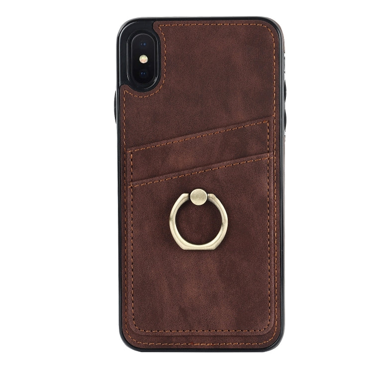 For iPhone X Vintage Patch Leather Phone Case with Ring Holder
