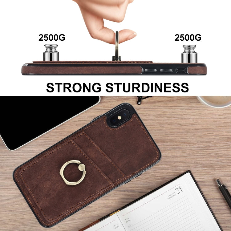 For iPhone X Vintage Patch Leather Phone Case with Ring Holder
