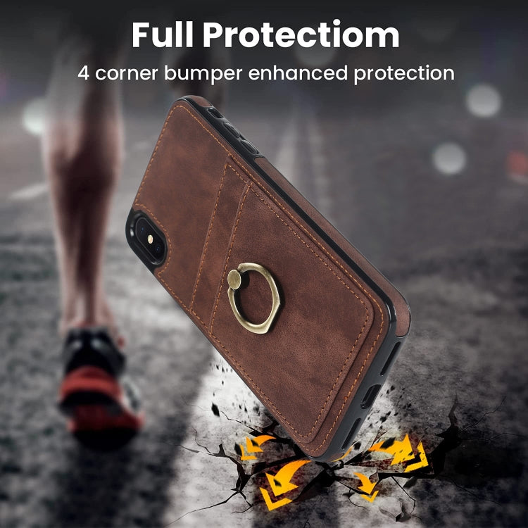 For iPhone X Vintage Patch Leather Phone Case with Ring Holder