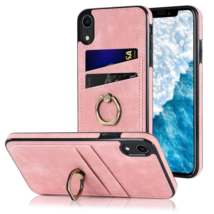 For iPhone XR Vintage Patch Leather Phone Case with Ring Holder