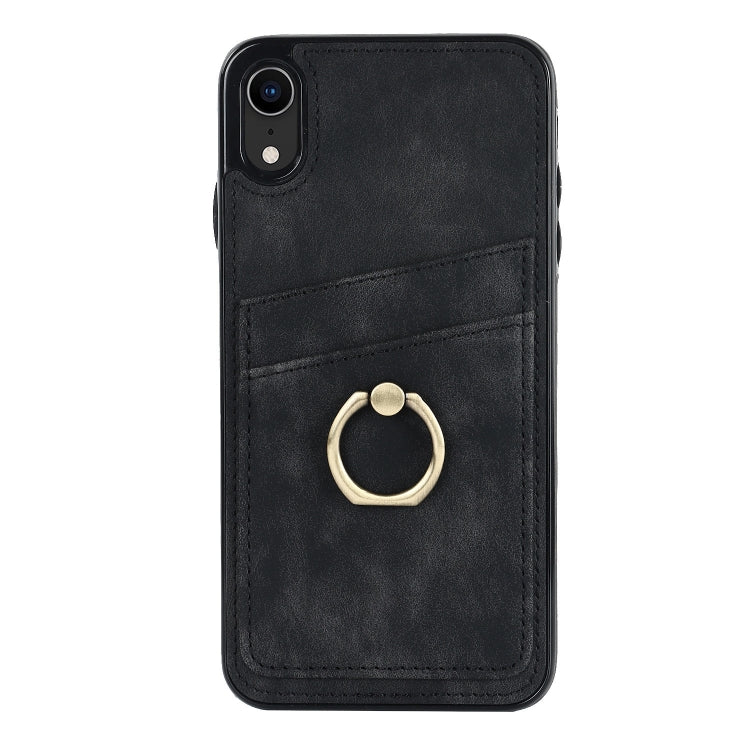 For iPhone XR Vintage Patch Leather Phone Case with Ring Holder