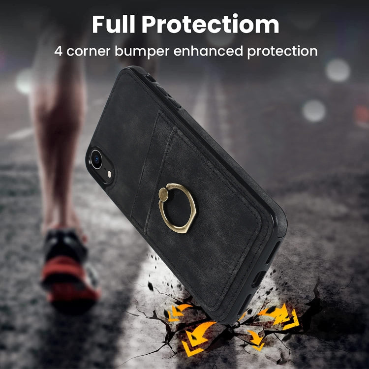 For iPhone XR Vintage Patch Leather Phone Case with Ring Holder