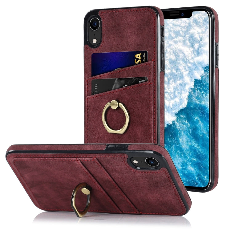 For iPhone XR Vintage Patch Leather Phone Case with Ring Holder