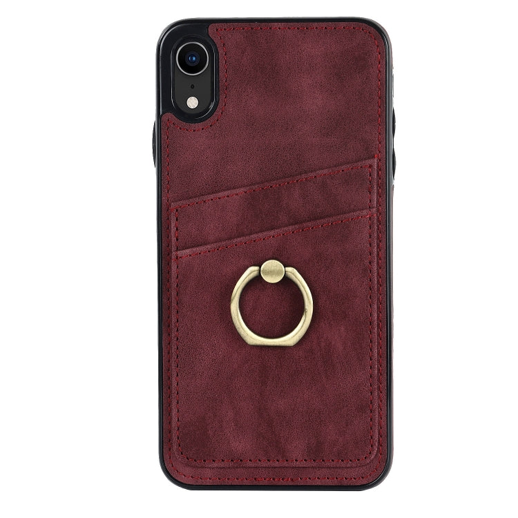 For iPhone XR Vintage Patch Leather Phone Case with Ring Holder