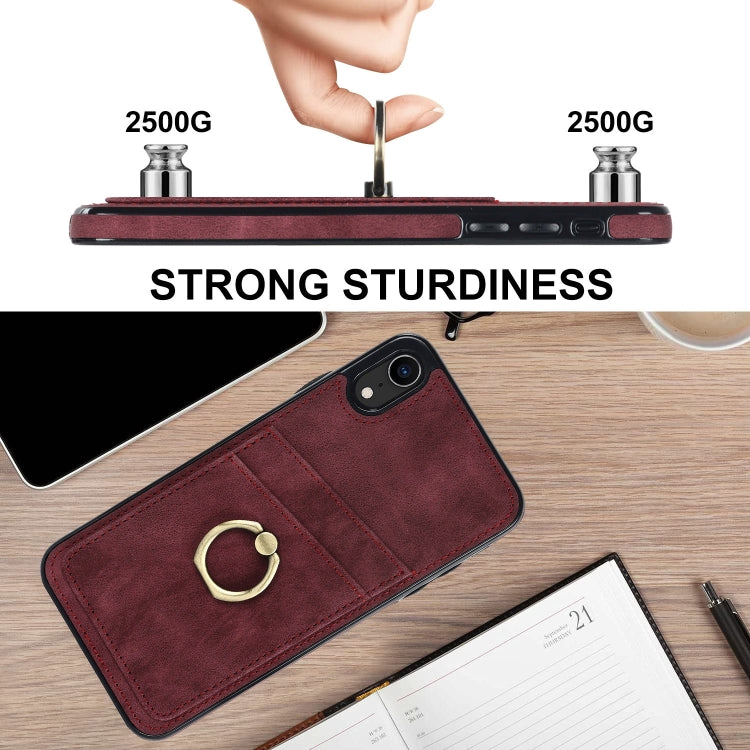 For iPhone XR Vintage Patch Leather Phone Case with Ring Holder