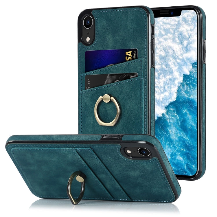 For iPhone XR Vintage Patch Leather Phone Case with Ring Holder