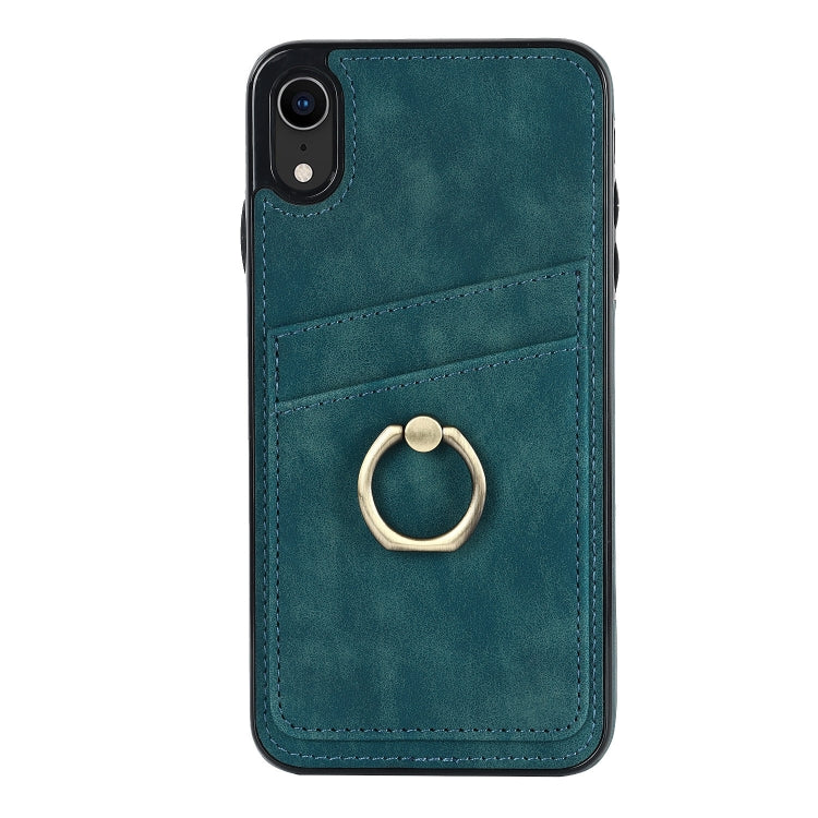 For iPhone XR Vintage Patch Leather Phone Case with Ring Holder