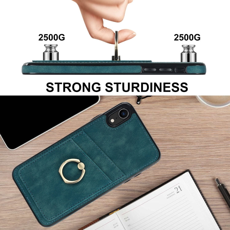 For iPhone XR Vintage Patch Leather Phone Case with Ring Holder