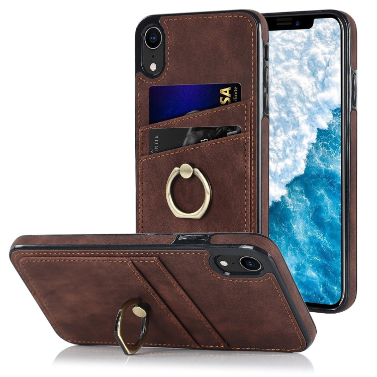 For iPhone XR Vintage Patch Leather Phone Case with Ring Holder