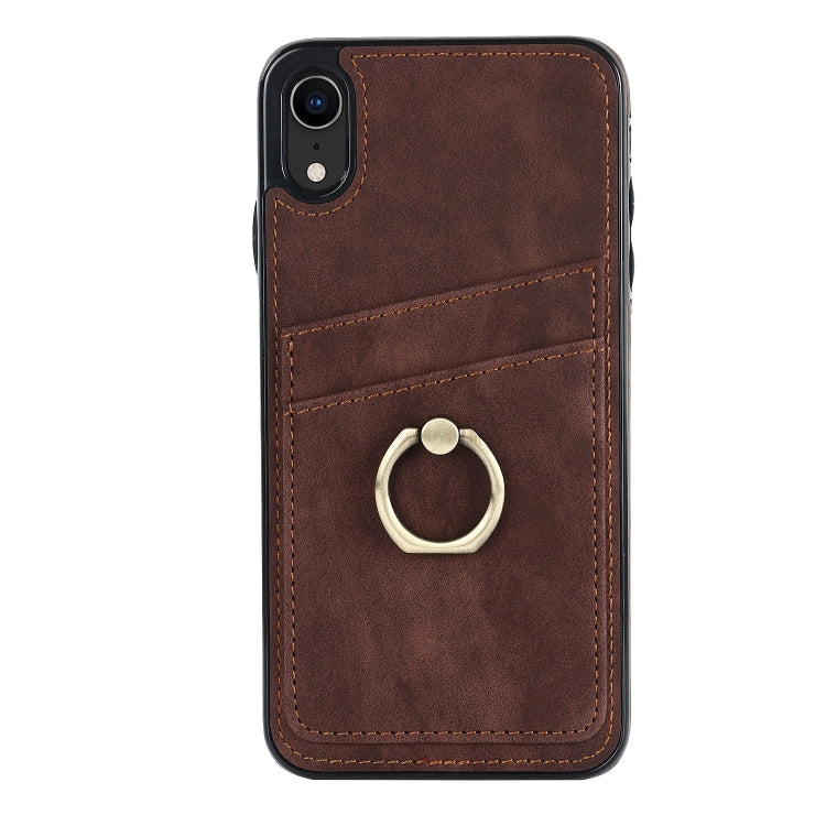 For iPhone XR Vintage Patch Leather Phone Case with Ring Holder