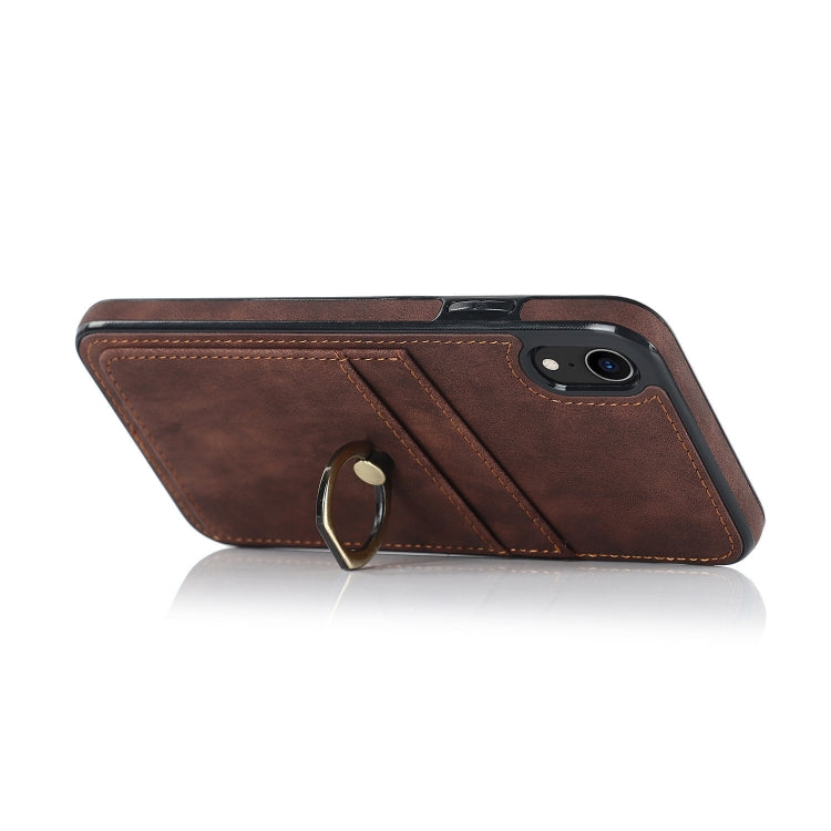 For iPhone XR Vintage Patch Leather Phone Case with Ring Holder