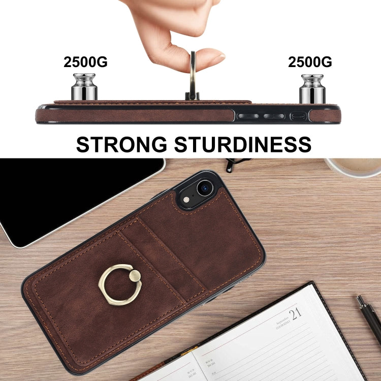 For iPhone XR Vintage Patch Leather Phone Case with Ring Holder