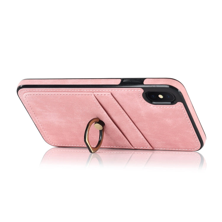 For iPhone XS Max Vintage Patch Leather Phone Case with Ring Holder