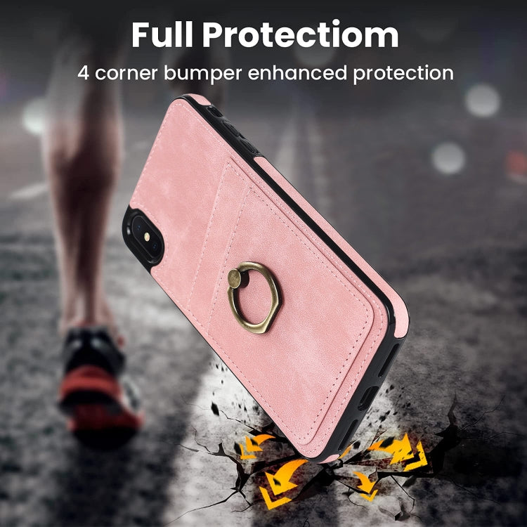 For iPhone XS Max Vintage Patch Leather Phone Case with Ring Holder