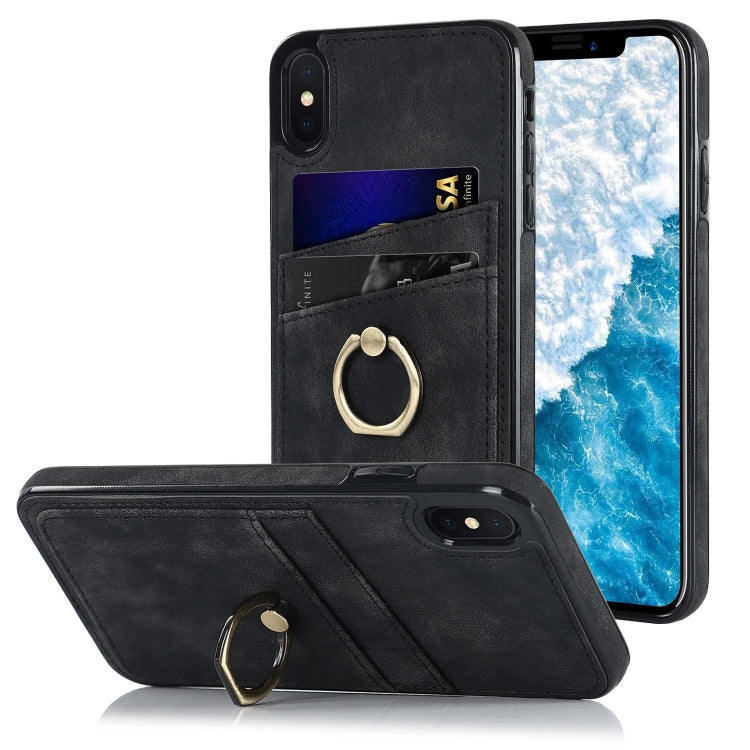 For iPhone XS Max Vintage Patch Leather Phone Case with Ring Holder