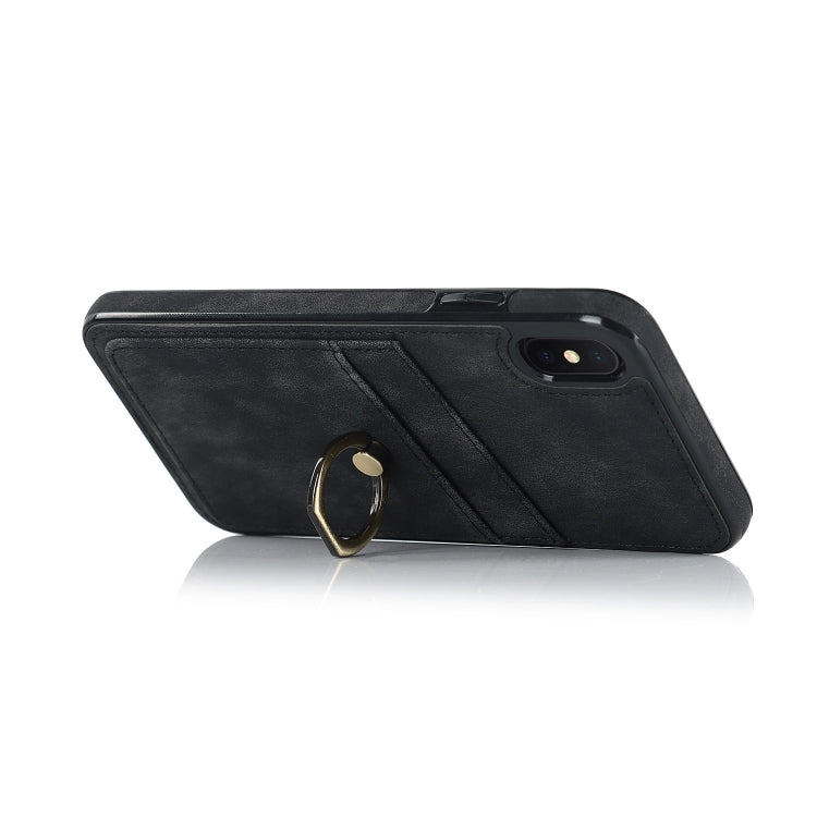 For iPhone XS Max Vintage Patch Leather Phone Case with Ring Holder