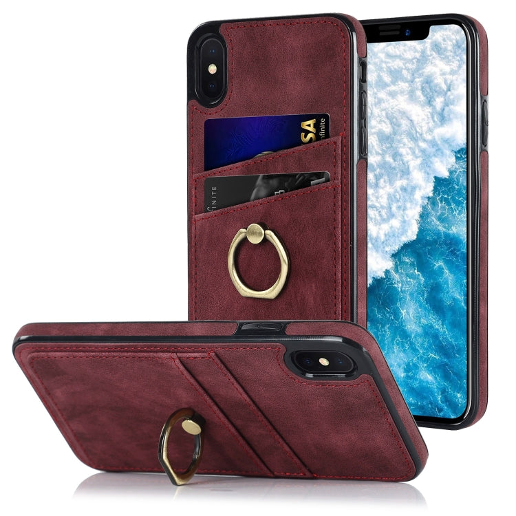 For iPhone XS Max Vintage Patch Leather Phone Case with Ring Holder